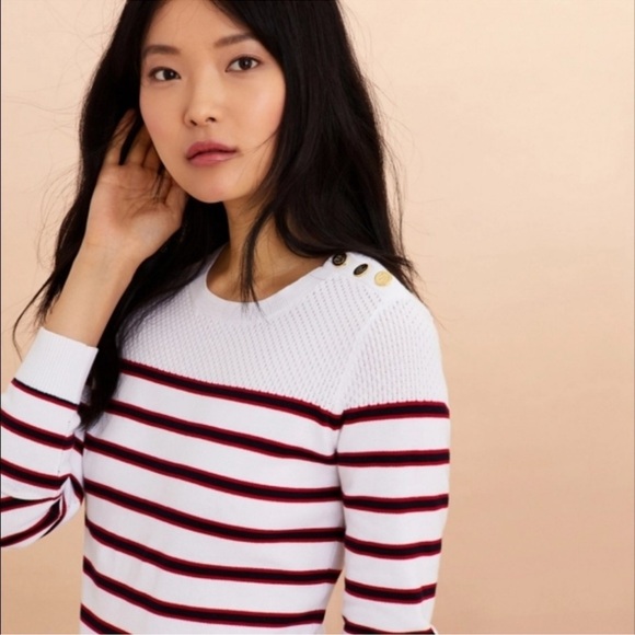 NWT Brooks Brothers Red Fleece Striped White, Red and navy Women's sweater - Picture 2 of 9